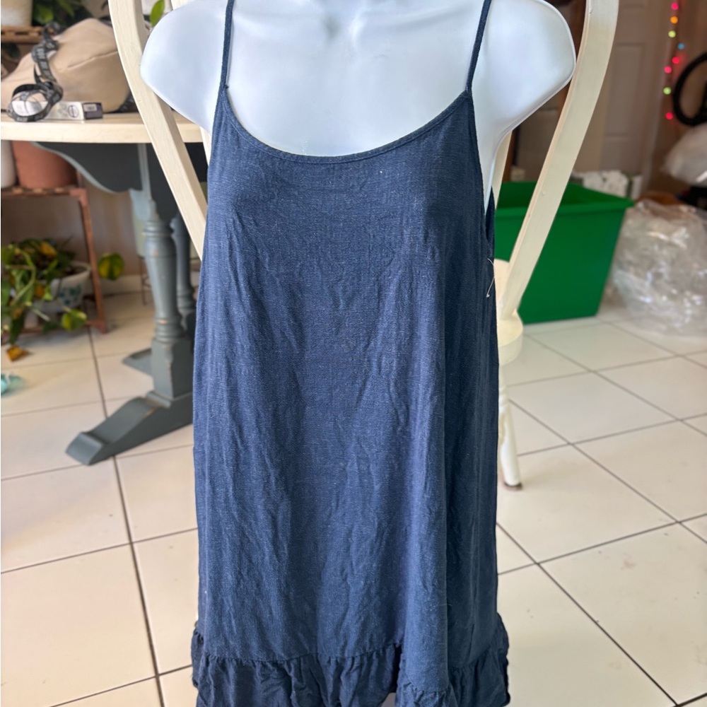 The Double Zero Size Small Dark Blue Linen Spring or Summer Dress